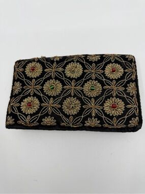 Embroidered Black Zardozi Floral Beaded Clutch India